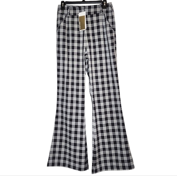 urban revivo Pants - NWT Plaid Flare Pants for Women 4/6 long trousers gray and black